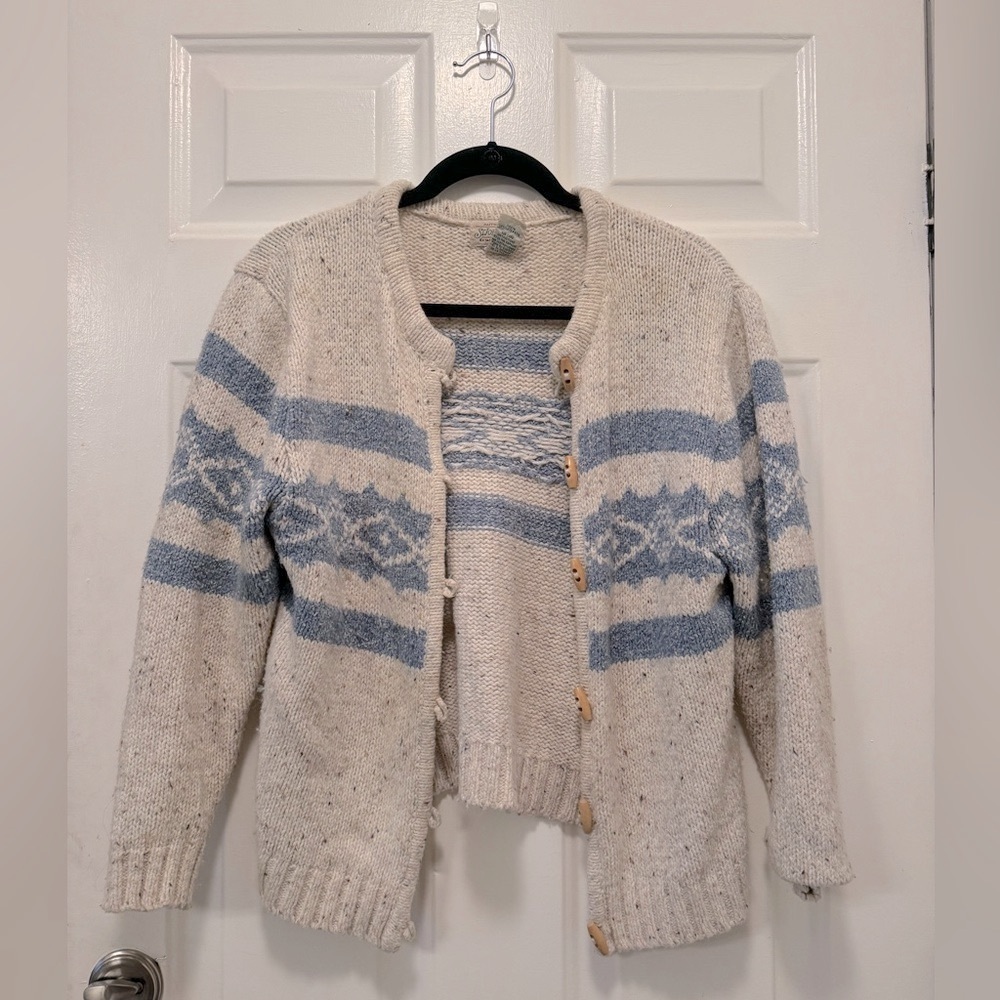 Vintage St. John’s Bay- Blue Striped Cardigan w/ Wooden Buttons